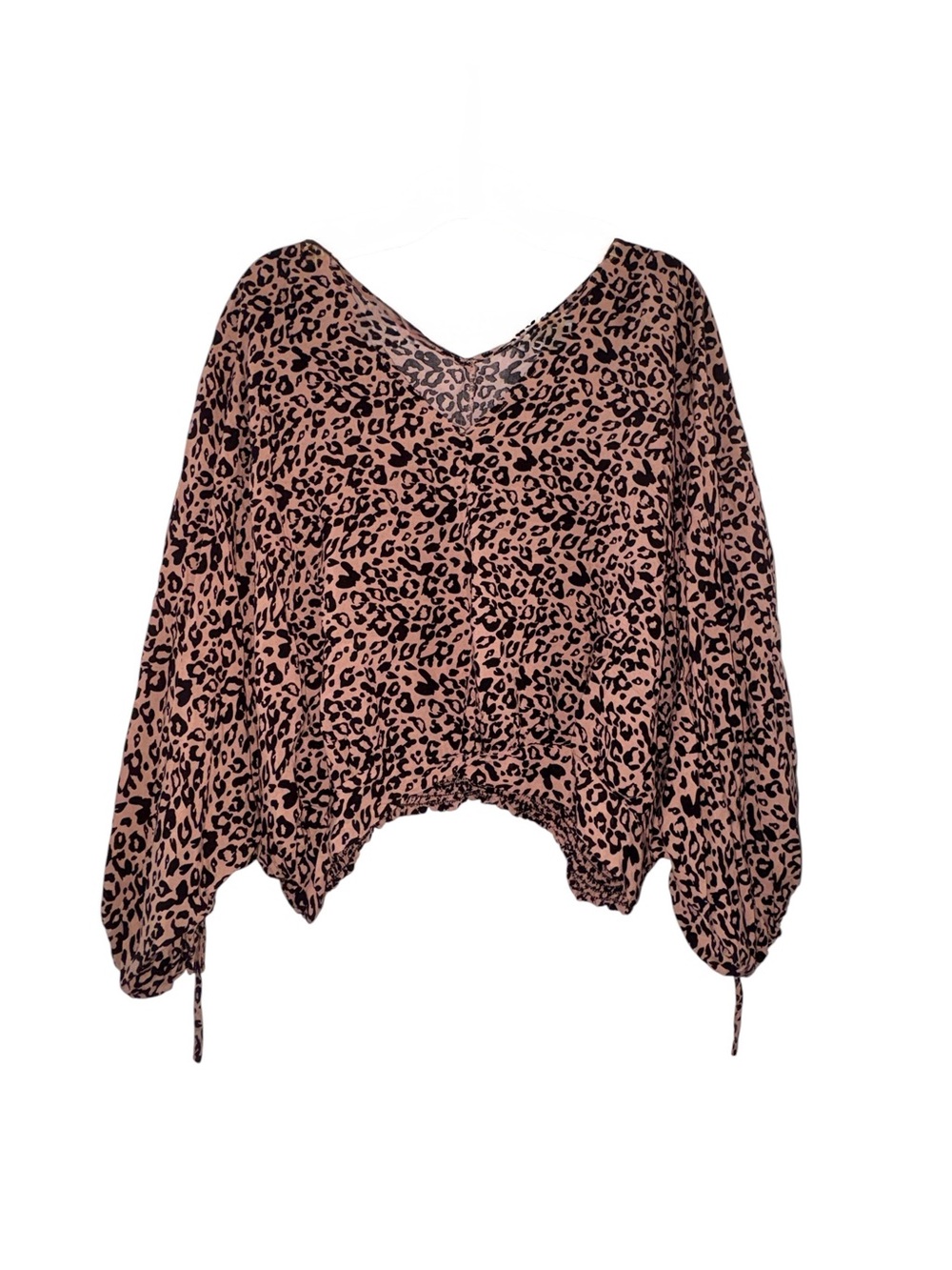 Pink and Black Leopard Print V-Neck Dolman Top